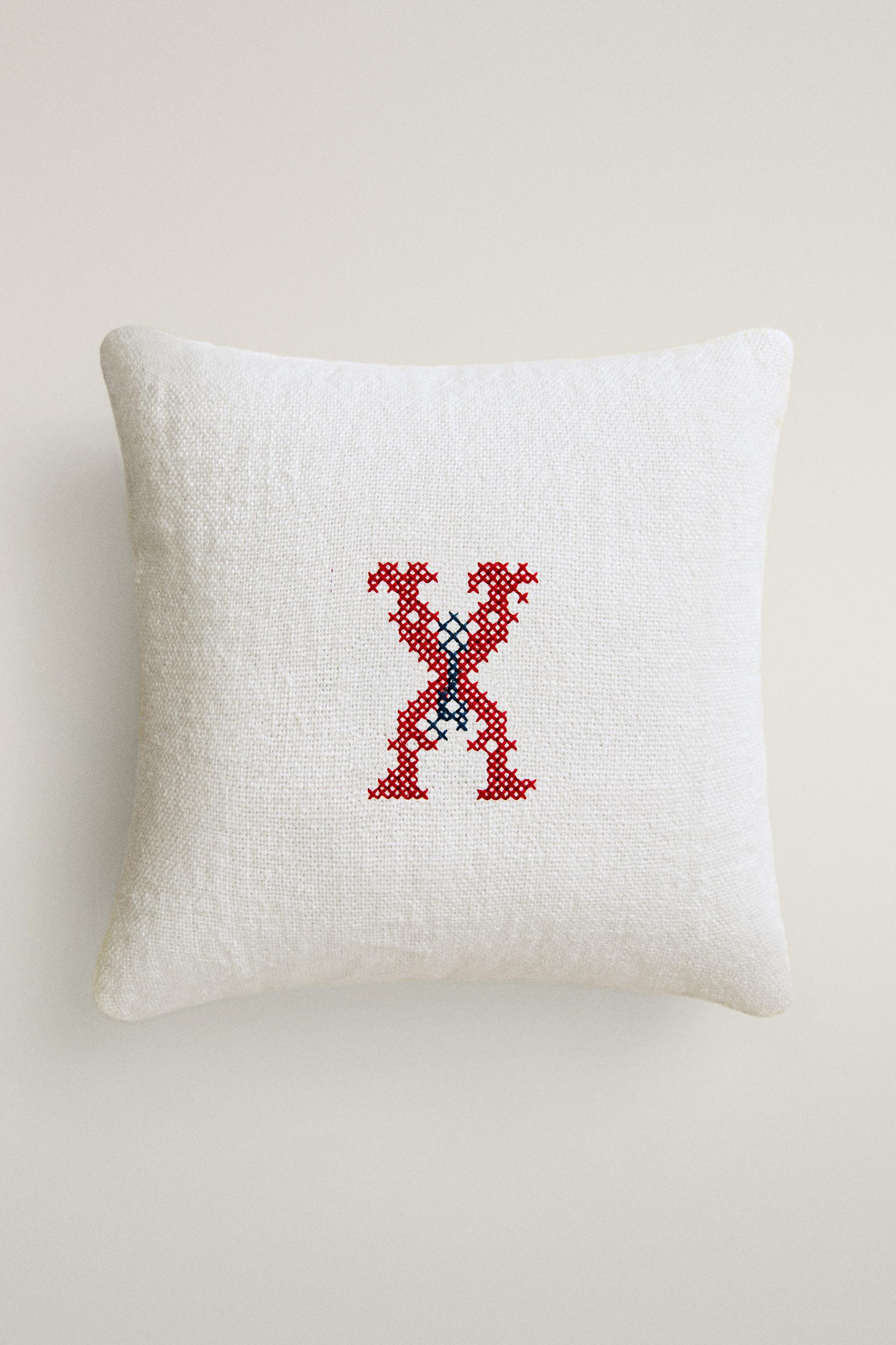 EMBROIDERED LETTER X LINEN CUSHION